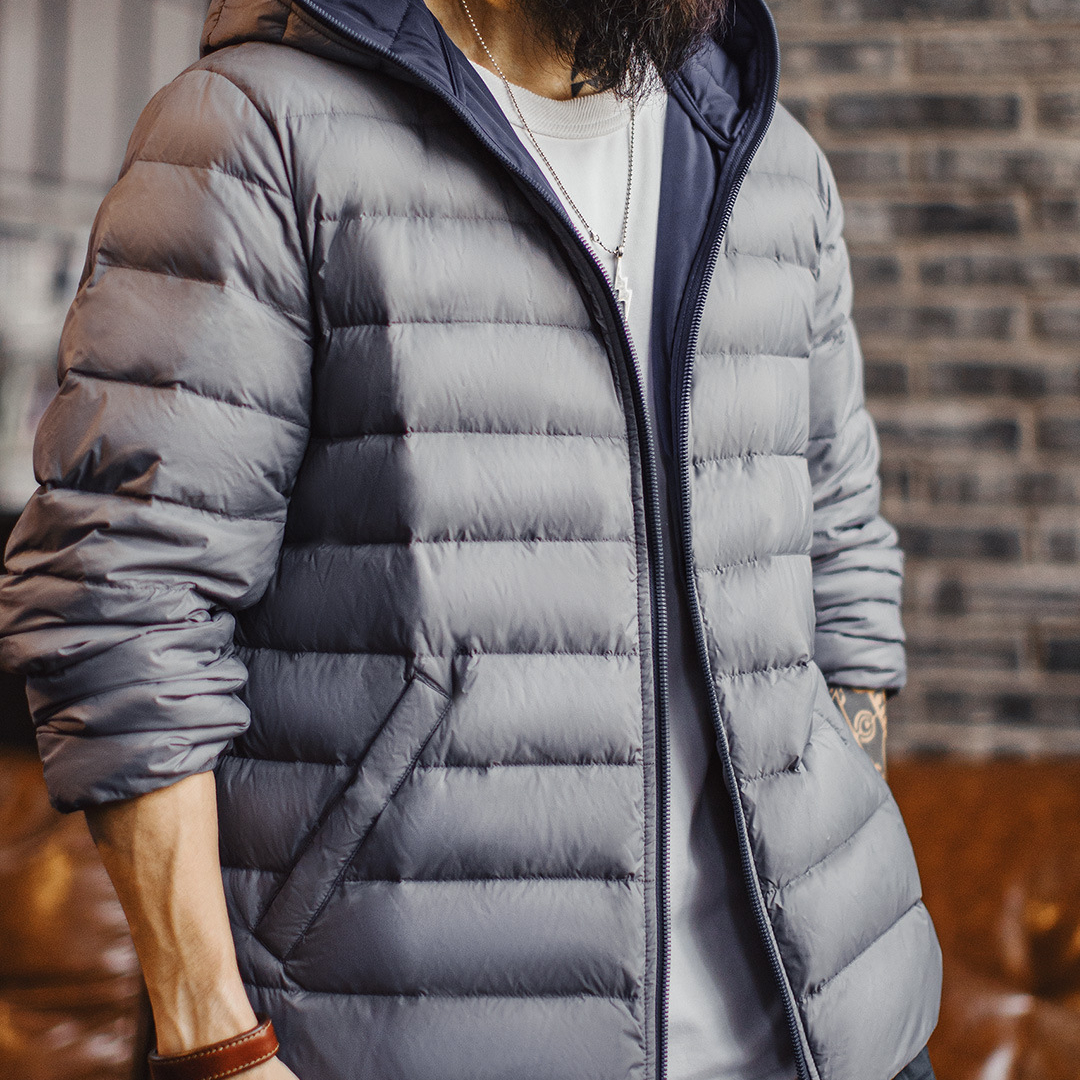 （連帽）美式輕薄排骨羽絨服男秋冬保暖內膽短款羽絨夾克