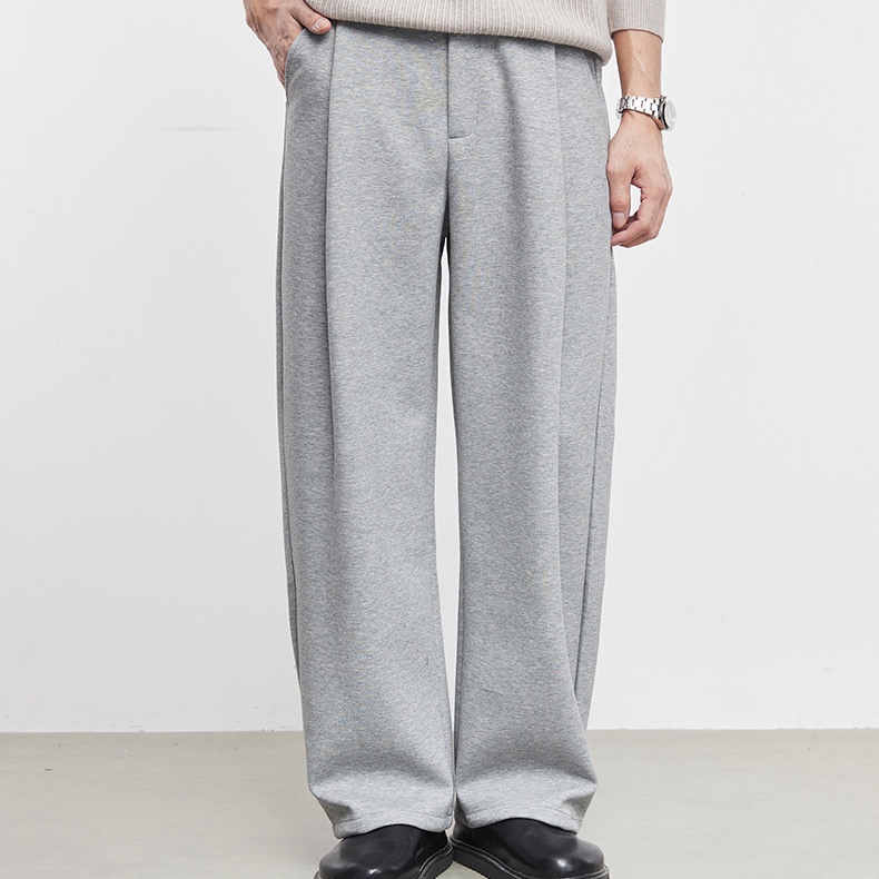 垂廊男裝垂感闊腿西褲男秋冬季寬鬆休閒純色加厚直筒長褲