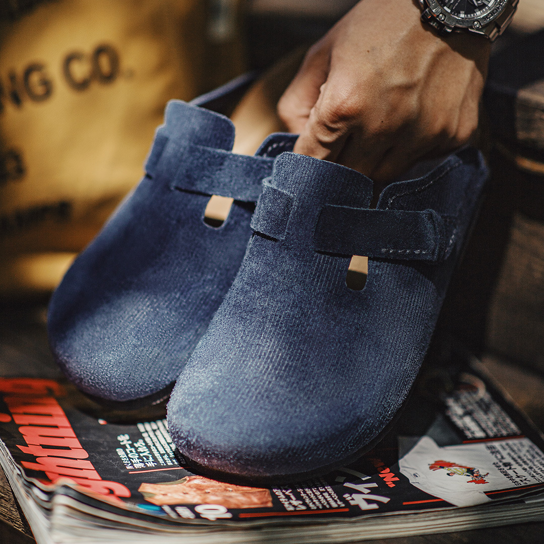 2025夏季新款座頭鯨藍色穆勒鞋男休閒平底全包頭外穿半拖鞋子