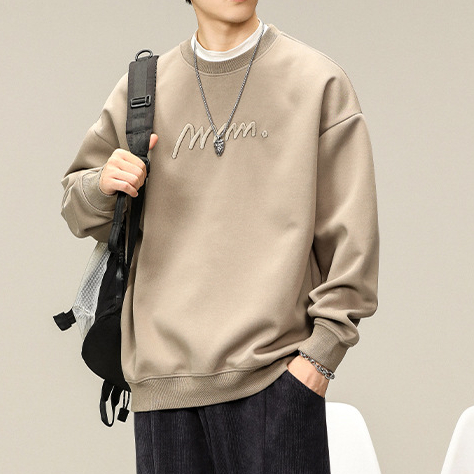 美式復古重磅刺繡衛衣男春季新款寬鬆大碼潮牌圓領上衣男