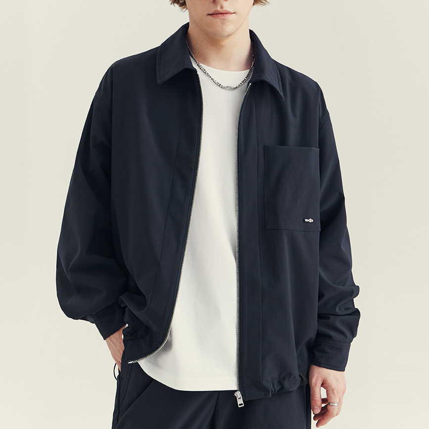 男士翻領夾克外套秋冬季新款高級感潮款寬鬆休閒抽繩外衣