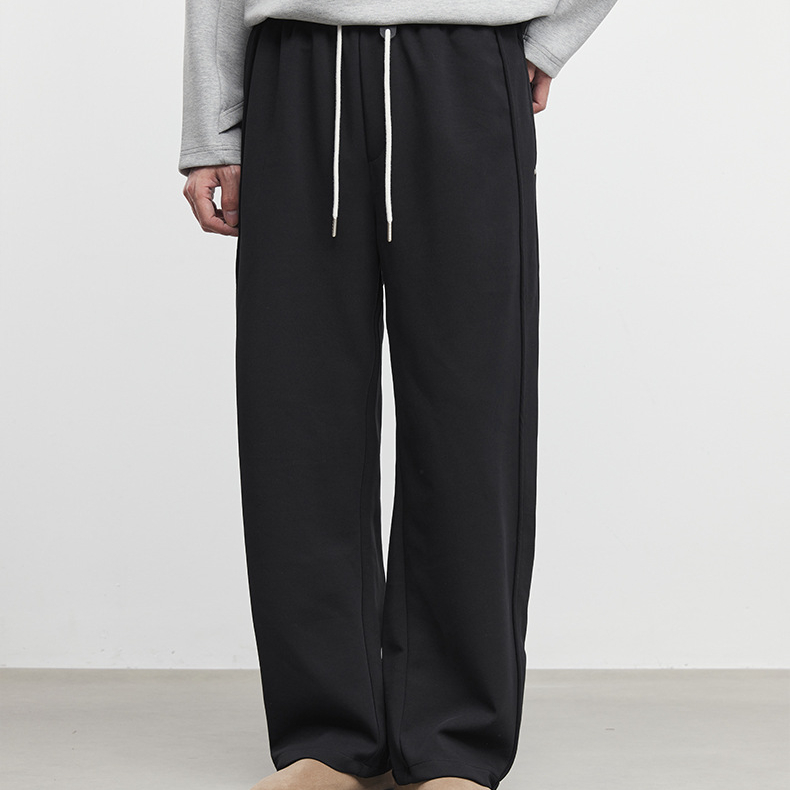 簡逸男士休閒闊腿褲秋冬簡約抽繩垂感寬鬆長褲潮流直筒褲