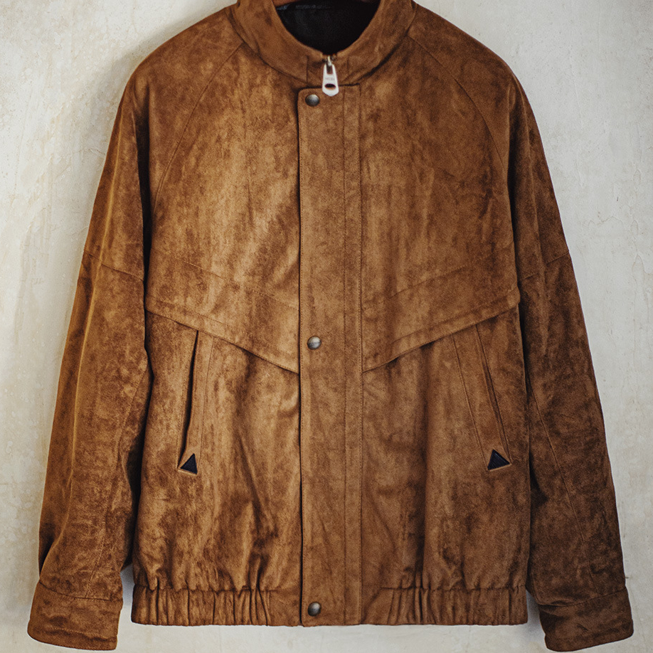 美式復古麂皮絨教練夾克立領短款美拉德翻毛皮外套男秋