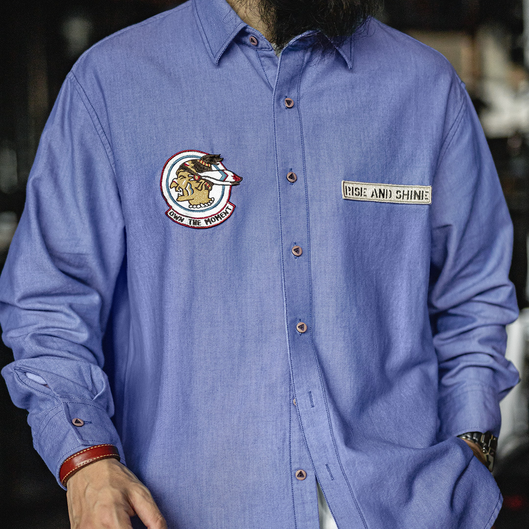 美式休閒牛津紡長袖襯衫藍色襯衣外套純棉牛津布薄款男秋