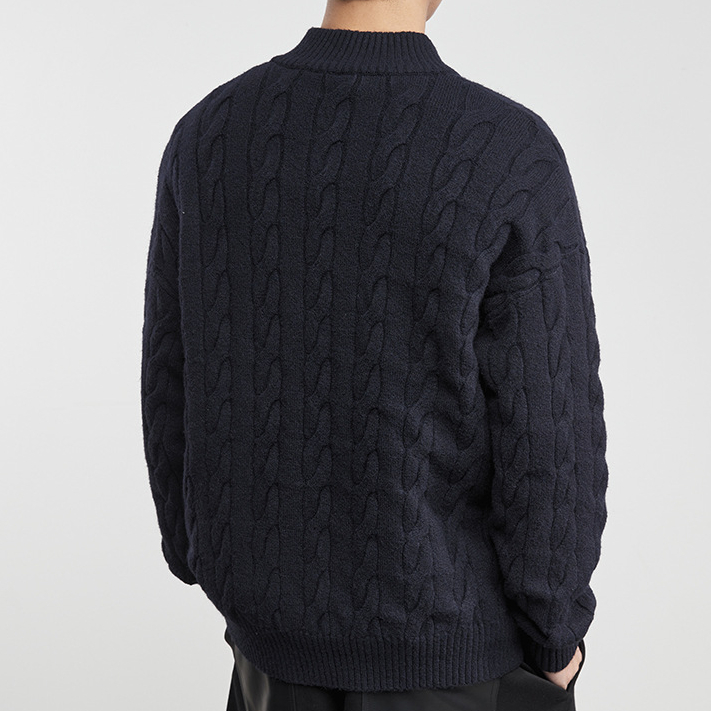 潮藏秋冬季老錢刺繡麻花肌理感2025男士針織半開高領毛衣