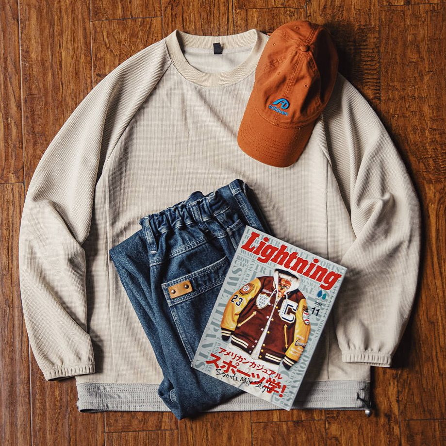 美式休閒華夫格重磅長袖衛衣插肩袖垂感寬鬆日系外套男秋