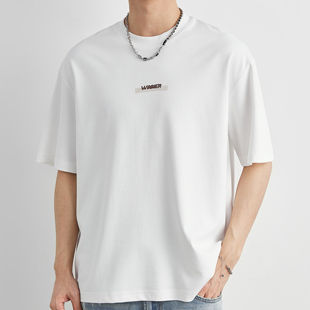 重磅210g莫代爾字母印花T恤男夏季寬鬆透氣親膚日常通勤短袖