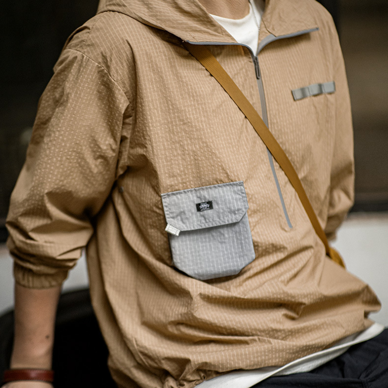 山系戶外半拉鍊套頭衛衣夾克寬鬆撞色薄款連帽衫外套男秋