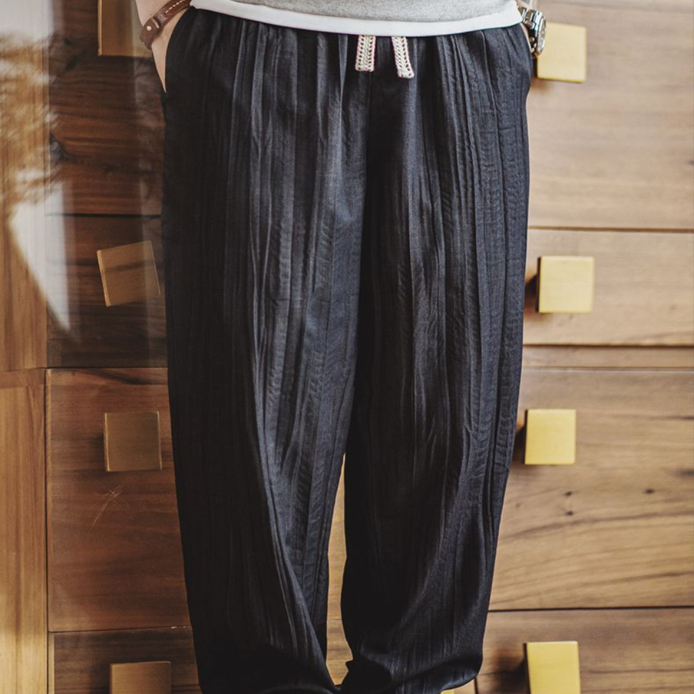 美式休閒水波紋褶皺坐禪褲日系鬆弛cityboy休閒褲男春夏