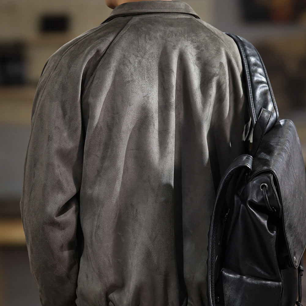 高端美式復古麂皮絨夾克男寬松潮牌百搭上衣秋冬新款男款外套