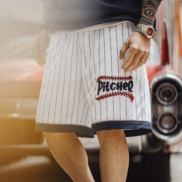 美式復古透氣籃球網眼短褲訓練寬鬆刺繡棒球五分褲男夏