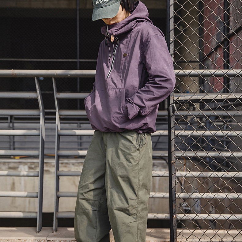 輕戶外機能防風軟殼連帽衛衣輕薄半拉鍊罩衫上衣外套春潮
