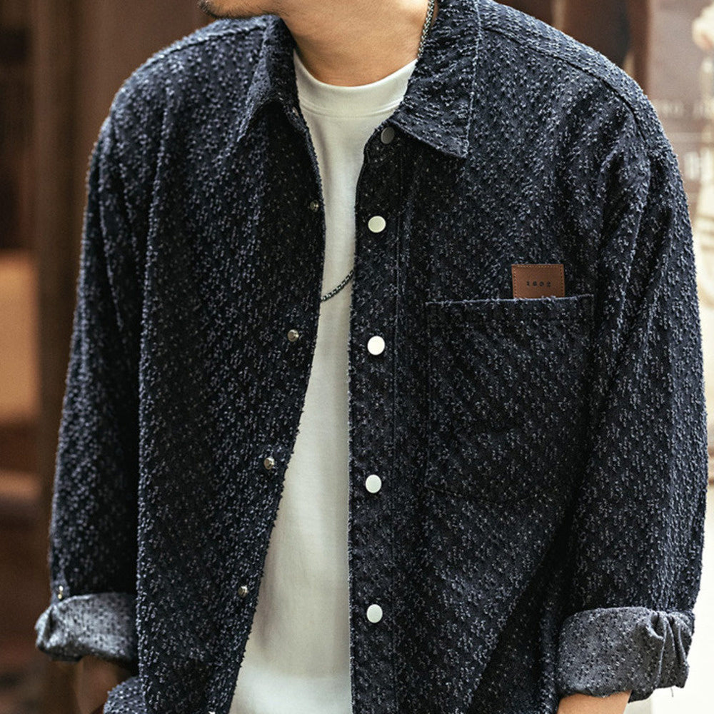 美式復古格子襯衫男春季潮牌寬松休閑勾花做舊流蘇襯衣男外套