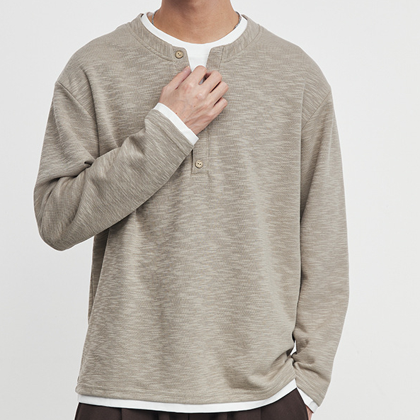 巷序時尚復古亨利領衛衣男秋冬寬鬆休閒假兩件套頭衫