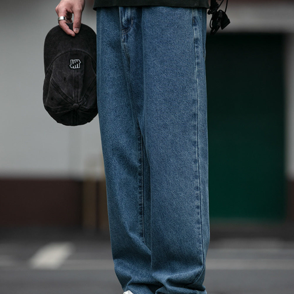 復古水洗基礎款牛仔褲男潮牌春秋新款cleanfit寬松微錐直筒褲