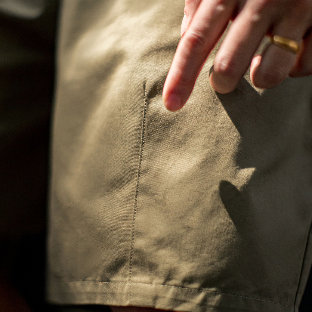 美式卡其色短褲寬鬆直筒通勤鬆緊腰日系抽繩五分褲男士夏