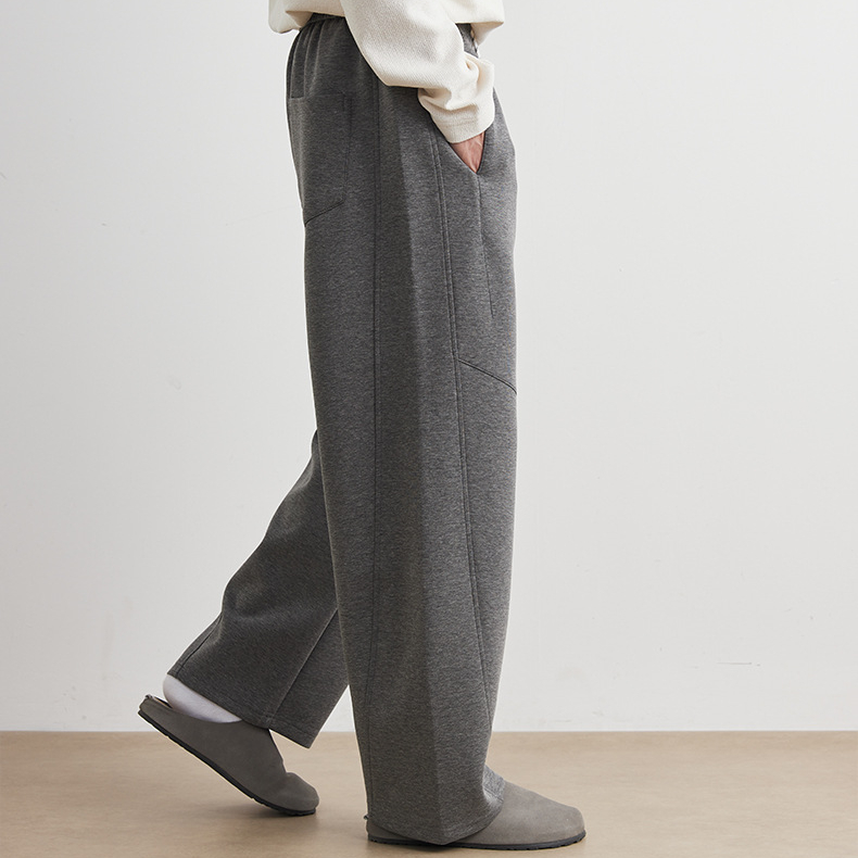 淺灰色直筒褲子男秋季新款美式彎刀運動寬鬆垂感闊腿衛褲