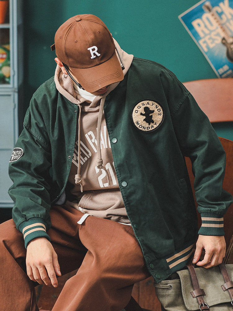 美式復古徽章棒球服男飛行員夾克秋季cityboy休閑運動外套