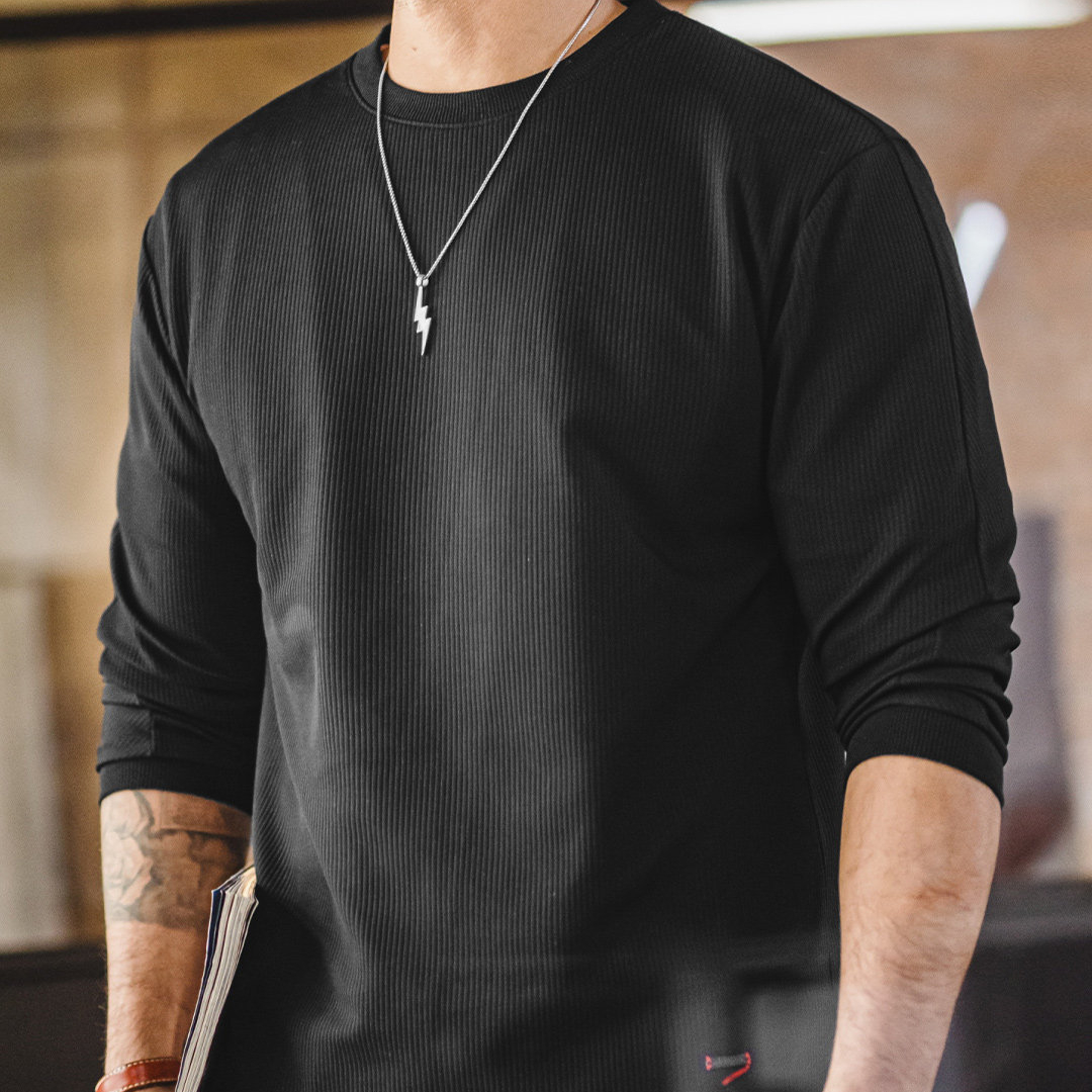 美式3D坑條長袖T恤白色打底外穿薄款針織無帽衛衣男款春