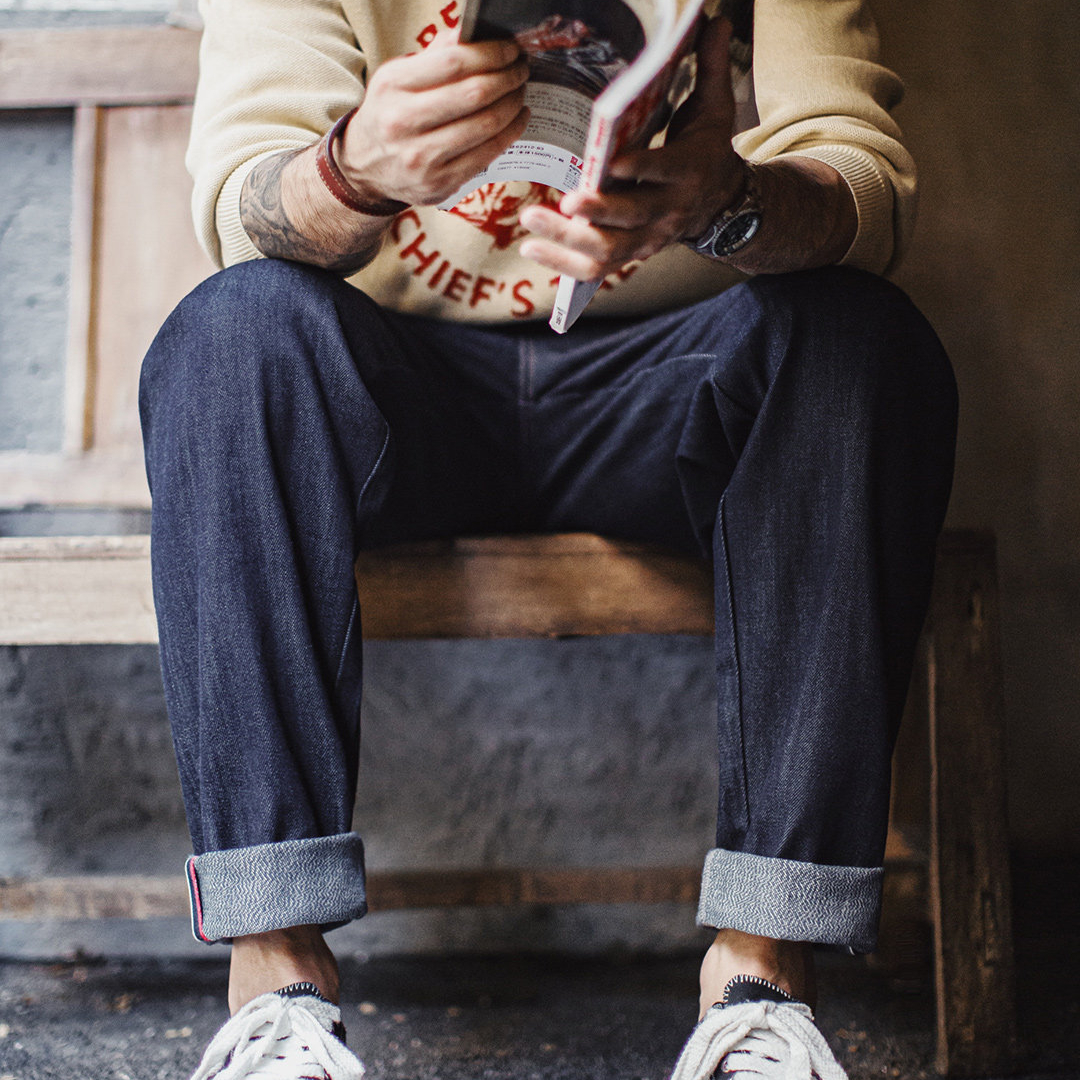 美式復古原牛牛仔褲赤耳直筒丹寧微錐形原漿休閒褲男款春