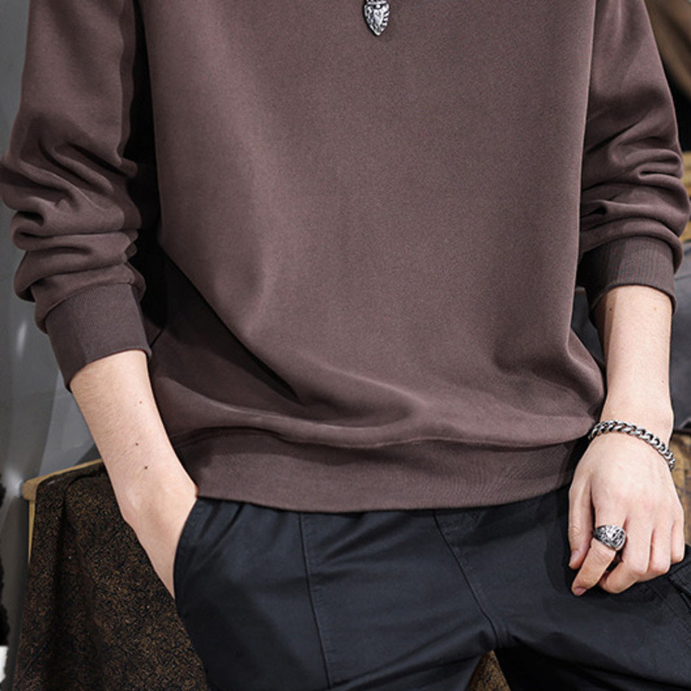 美式潮牌刺繡亨利領衛衣男寬松大碼秋冬加厚運動休動上衣外套男