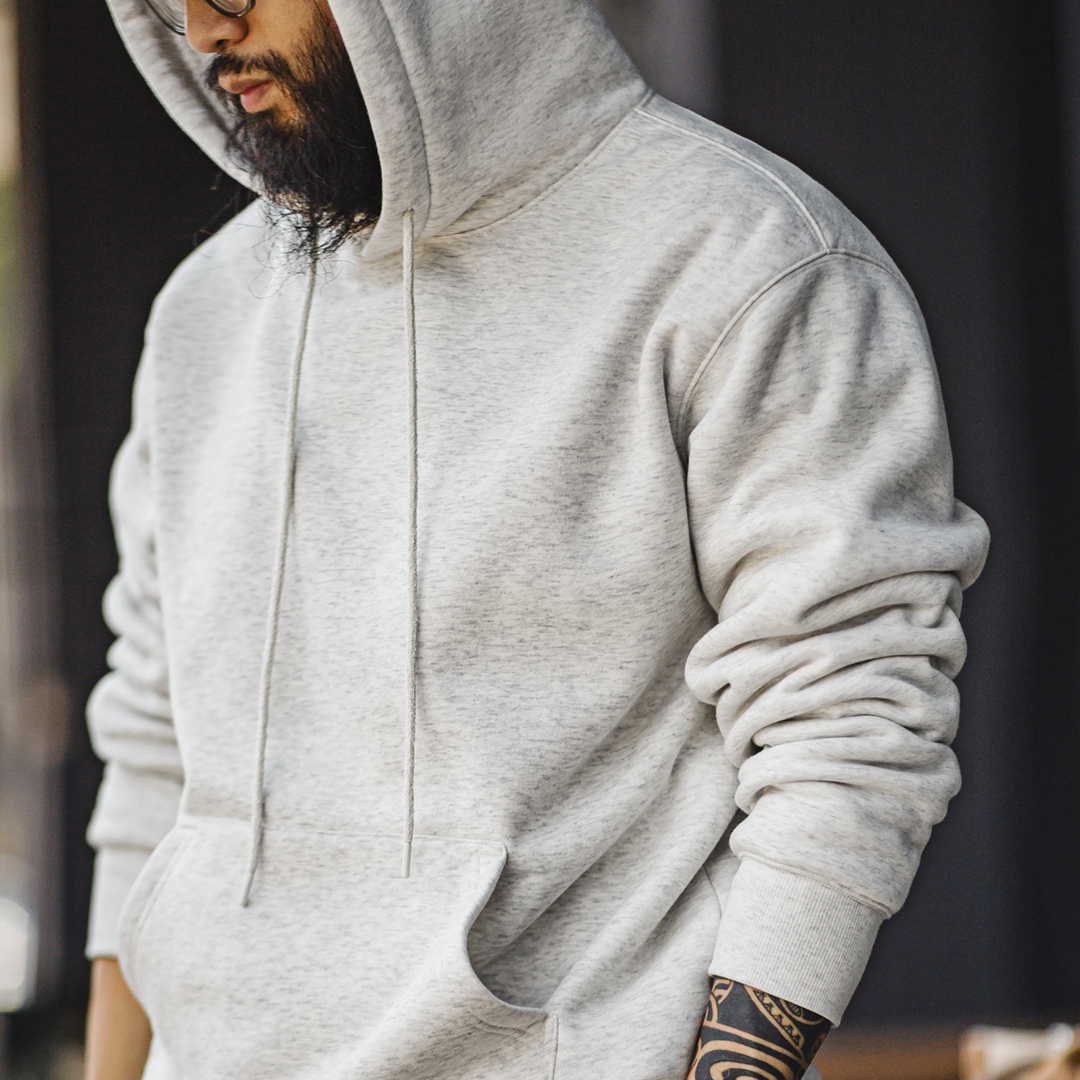 美式灰色洛奇連帽衛衣加絨寬鬆重磅疊穿套頭帽衫外套男秋