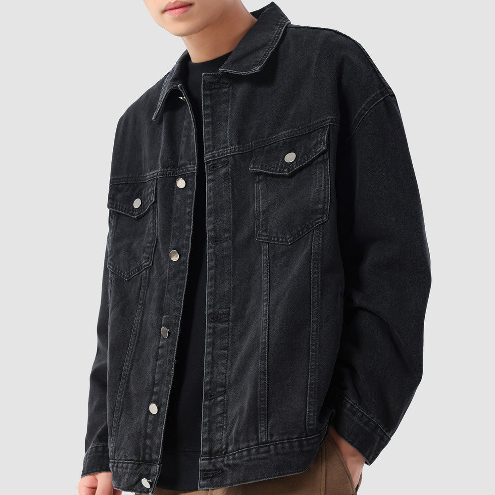石磨多口袋牛仔外套