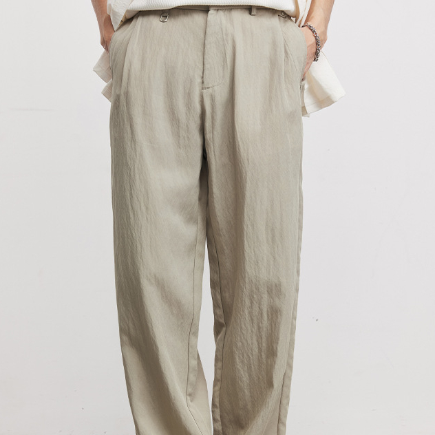 萊賽爾天絲麻垂感小直筒褲男夏季純色寬鬆舒適透氣休閒運動褲