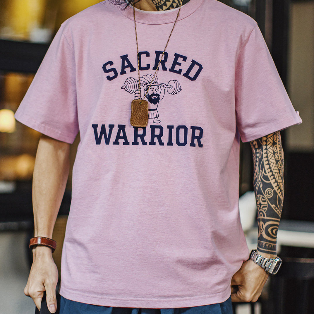 美式復古印花植絨T恤純棉小衆休閒粉色寬鬆短袖男款夏季