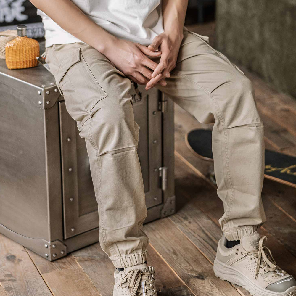 阿美咔叽全棉束脚口袋工装裤男 美式水洗宽松休闲长裤春