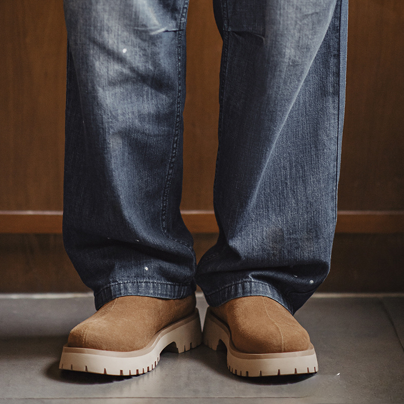 復古雪地靴男款2025冬季新款加絨保暖厚底棉鞋一腳蹬休閒鞋子