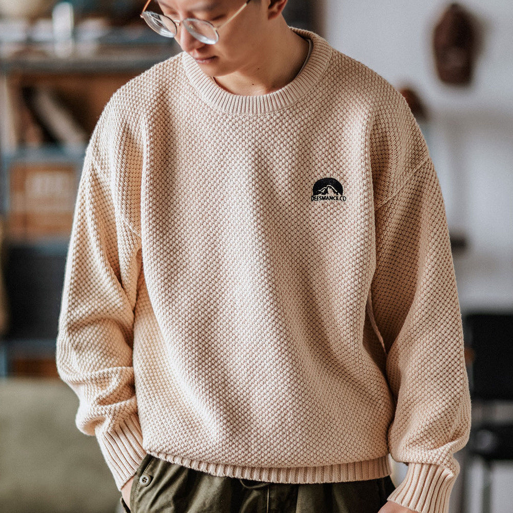 阿美咔叽山系秋冬針織衫圓領純色毛衣寬松落肩套頭打底衫