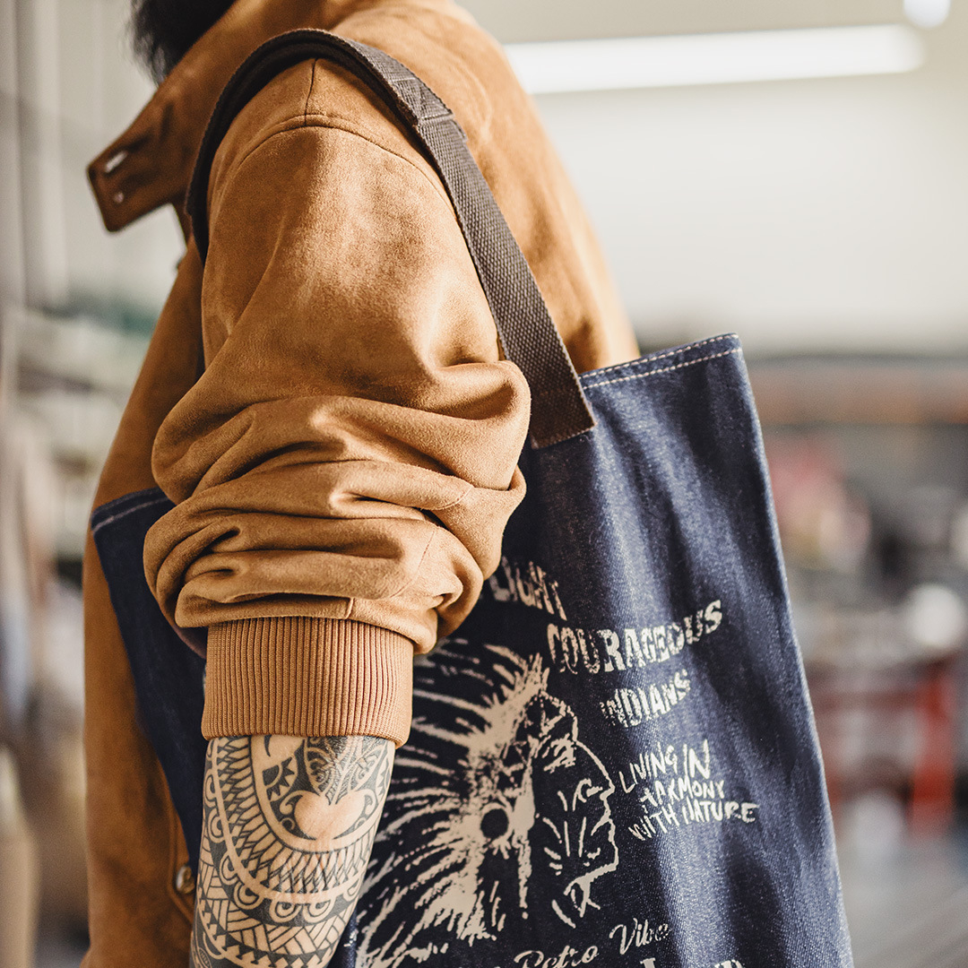 美式復古牛仔大容量托特包丹寧通勤單肩包做舊手提包包男