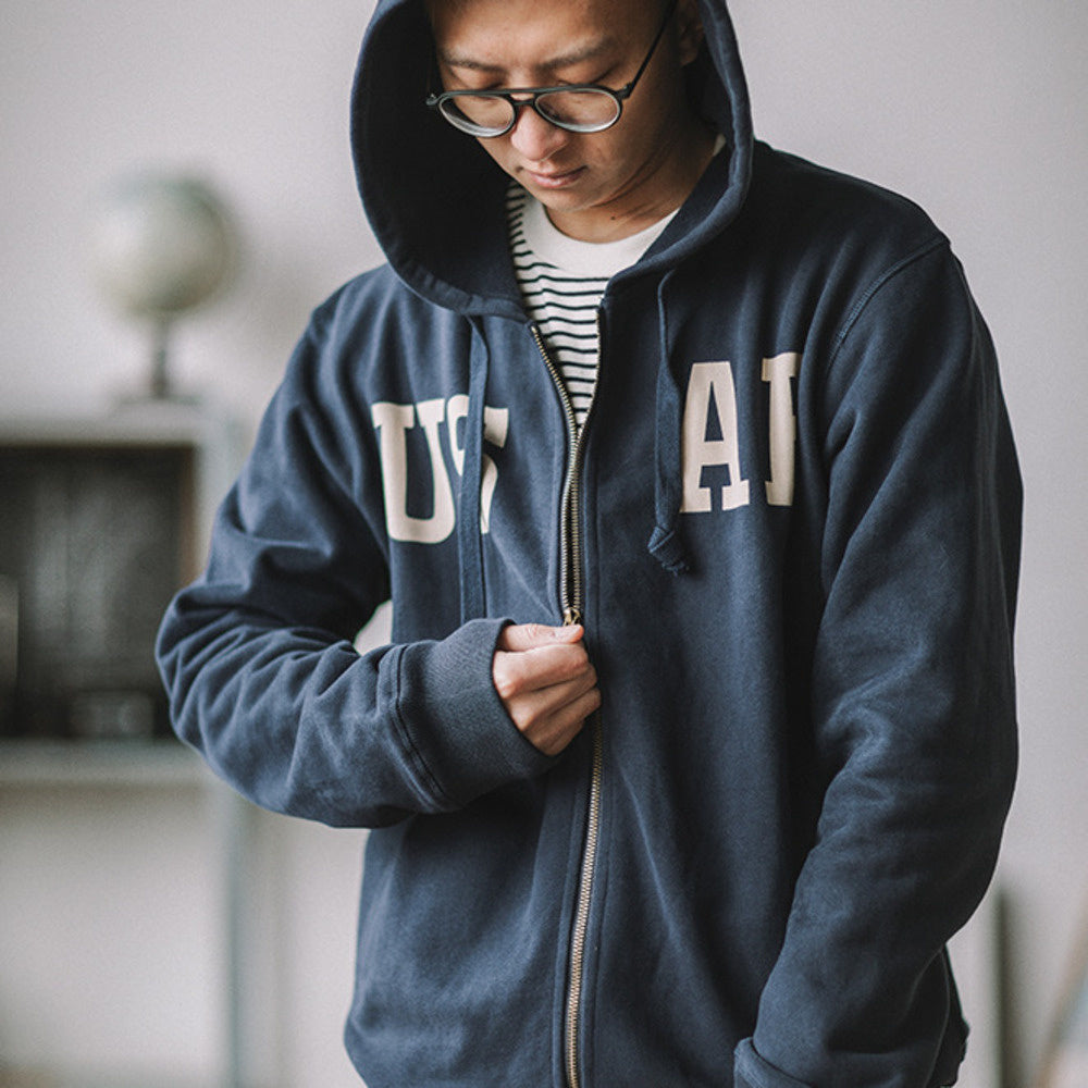 連帽美式開衫衛衣阿美咔叽軍風印花工裝加厚外套拉鏈帽衫