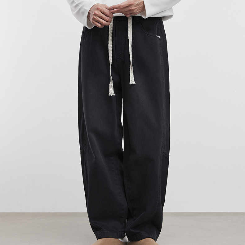 簡韻美式牛仔褲男秋冬季2025新款新款闊腿彎刀褲黑色褲子