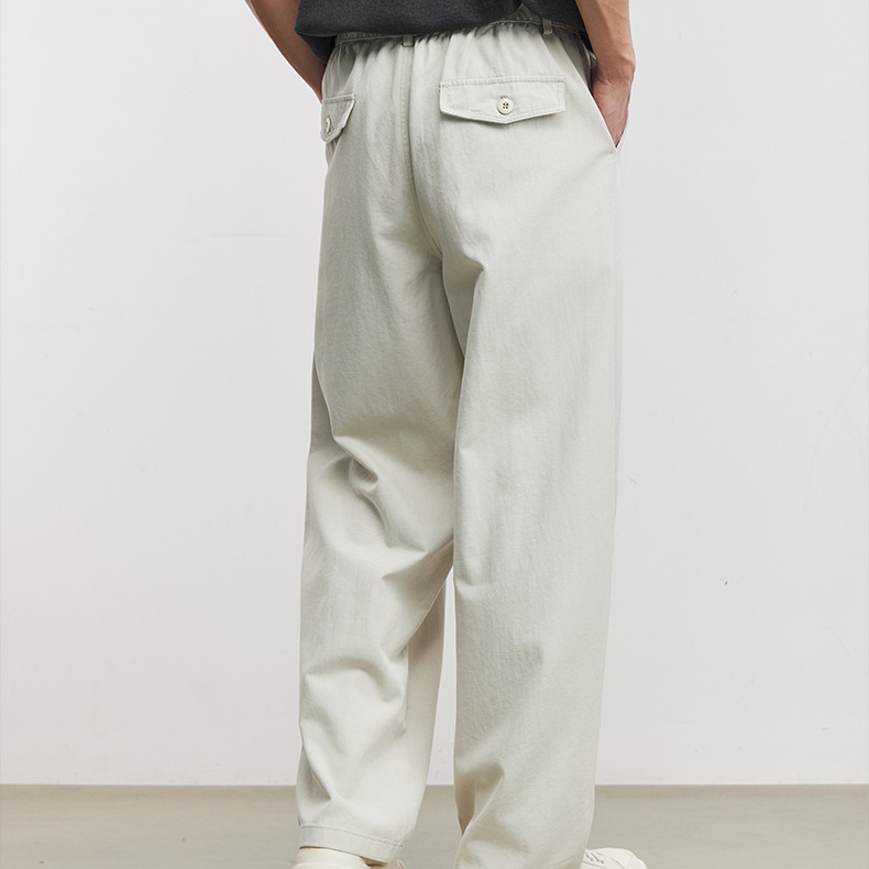 垂感輕薄透氣休閒褲男夏季抽繩腰頭寬鬆通勤百搭直筒闊腿褲