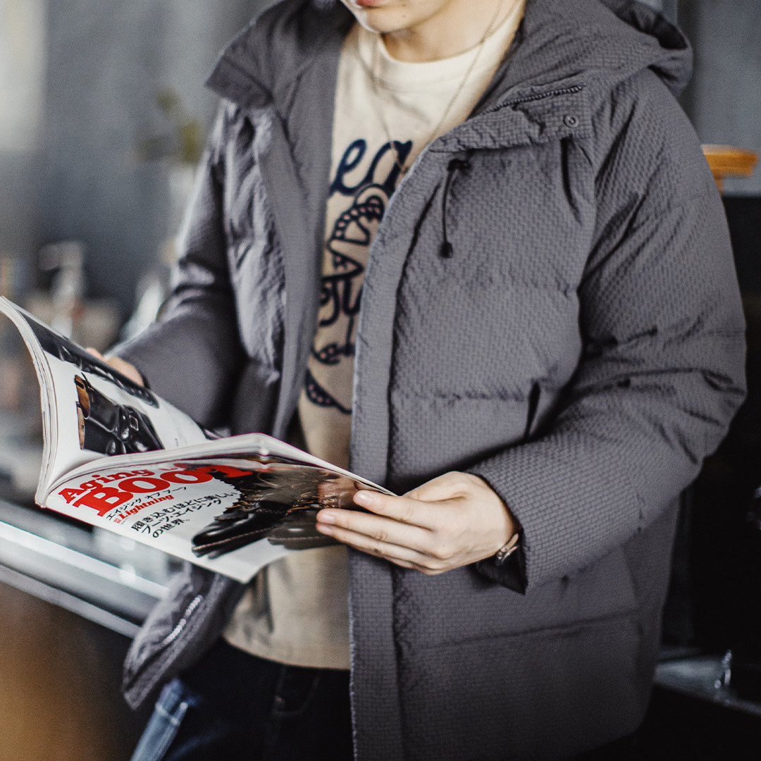 美式泡泡紗羽絨服90白鴨絨高蓬鬆度肌理感連帽外套男秋冬