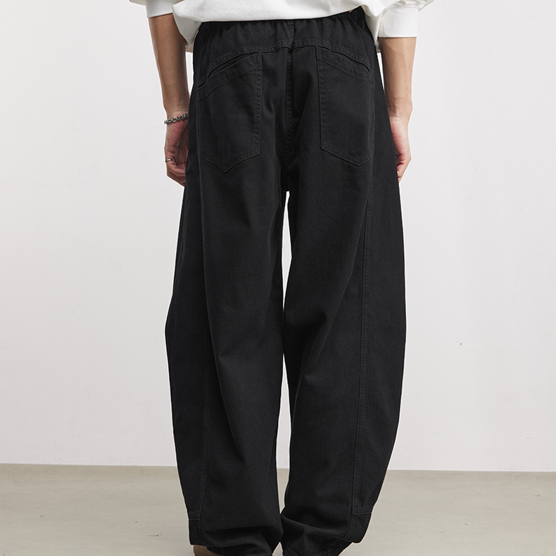 280g純棉立體剪裁休閒褲男士春季舒適百搭鬆緊腰闊腿褲長褲