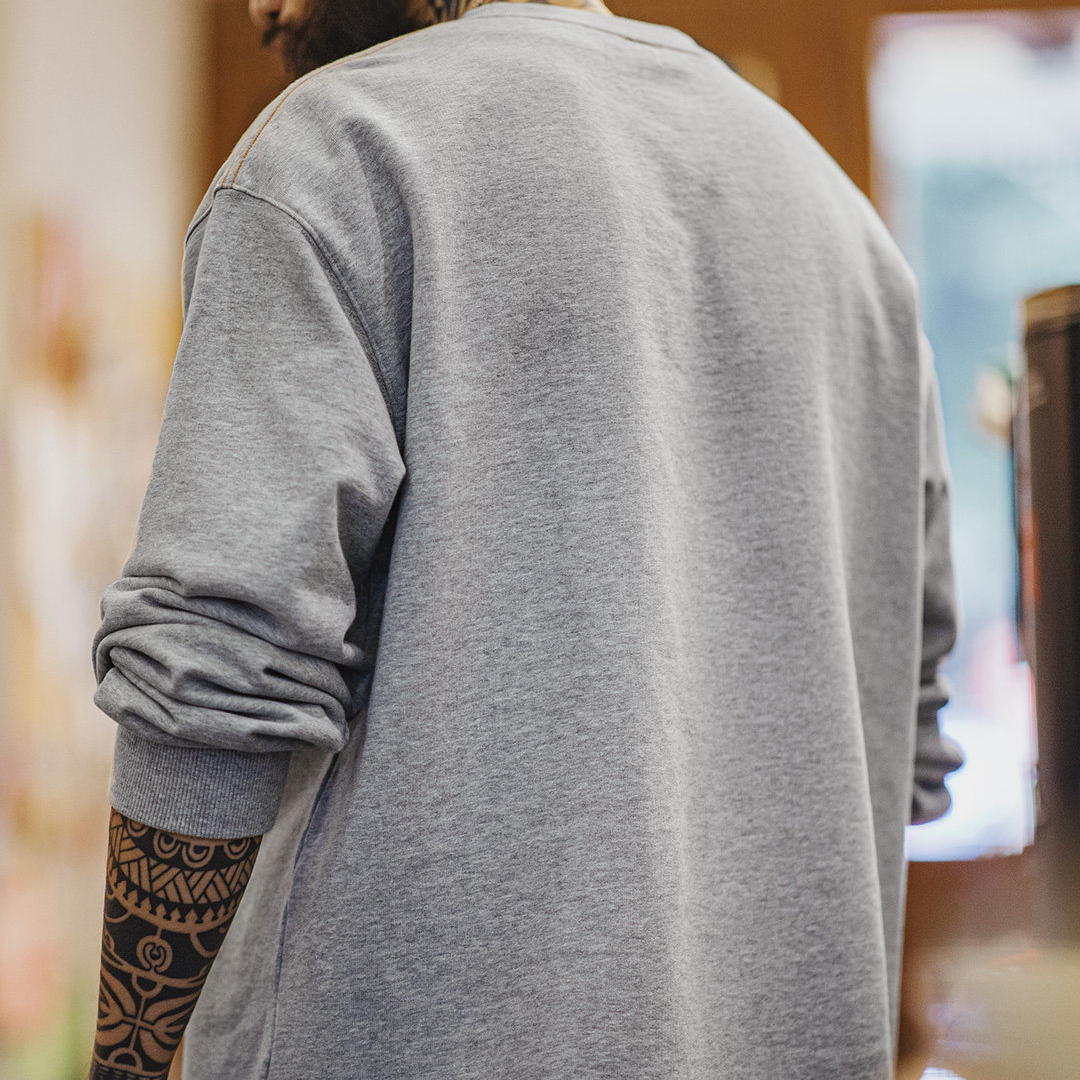 美式灰色卷邊全純棉衛衣寬鬆套頭印花刺繡長袖T恤男款春