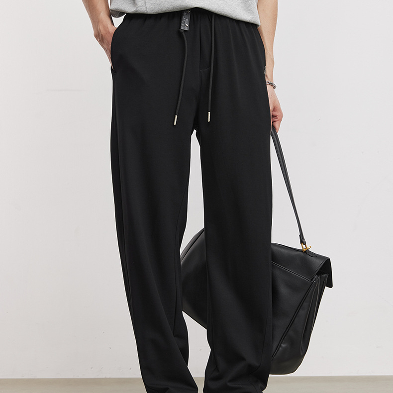 軟糯垂墜抽繩休閒褲男夏季鬆緊腰寬鬆直筒透氣親膚通勤闊腿褲