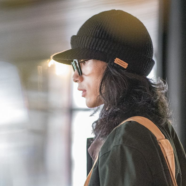 復古黑色針織毛線鴨舌帽包頭護耳防寒保暖羊毛帽子男女冬