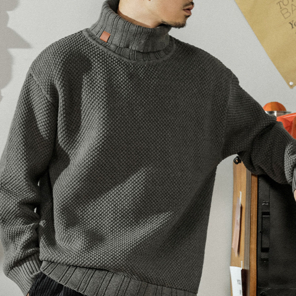 美式潮牌高领毛衣男秋冬季宽松休闲针织衫纯色长袖毛线衣