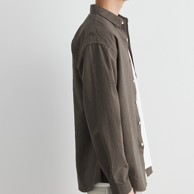 復古翻領純棉長袖襯衫男春秋季新款港風條紋休閒襯衣外套