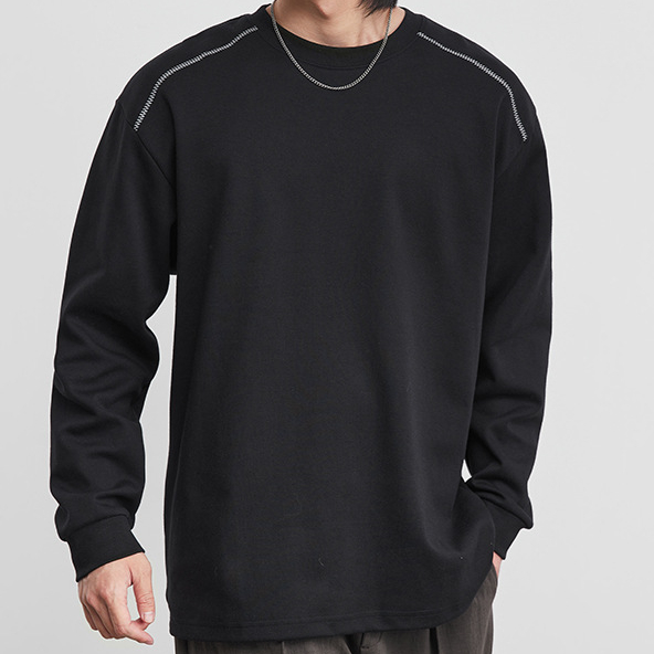 美式黑色長袖T恤2026年春季男款潮牌拉鍊設計感圓領內搭打底