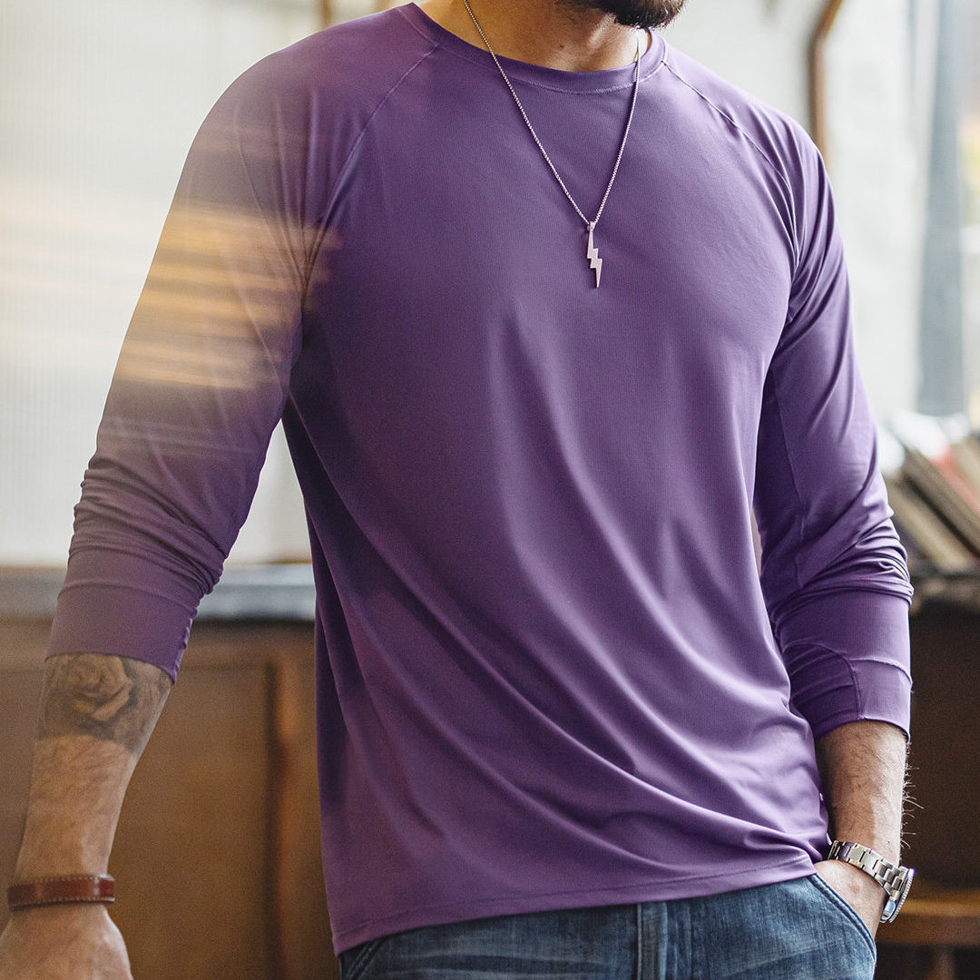 美式插肩袖速幹運動T恤防曬純色長袖涼感抗菌打底衫男春