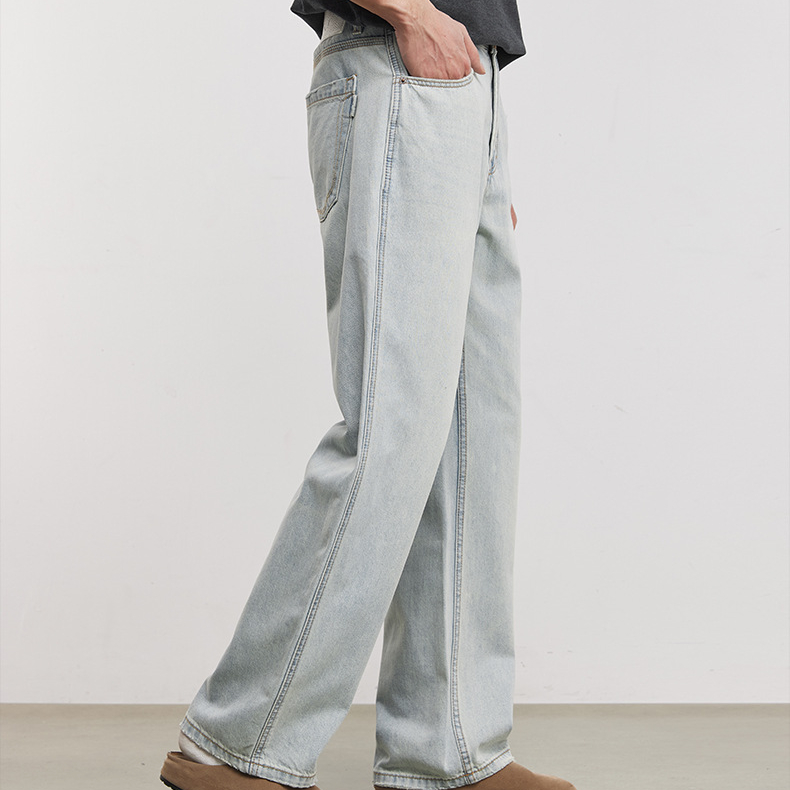 美式復古水洗牛仔褲男夏季寬鬆簡約cleanfit休閒褲高街直筒褲