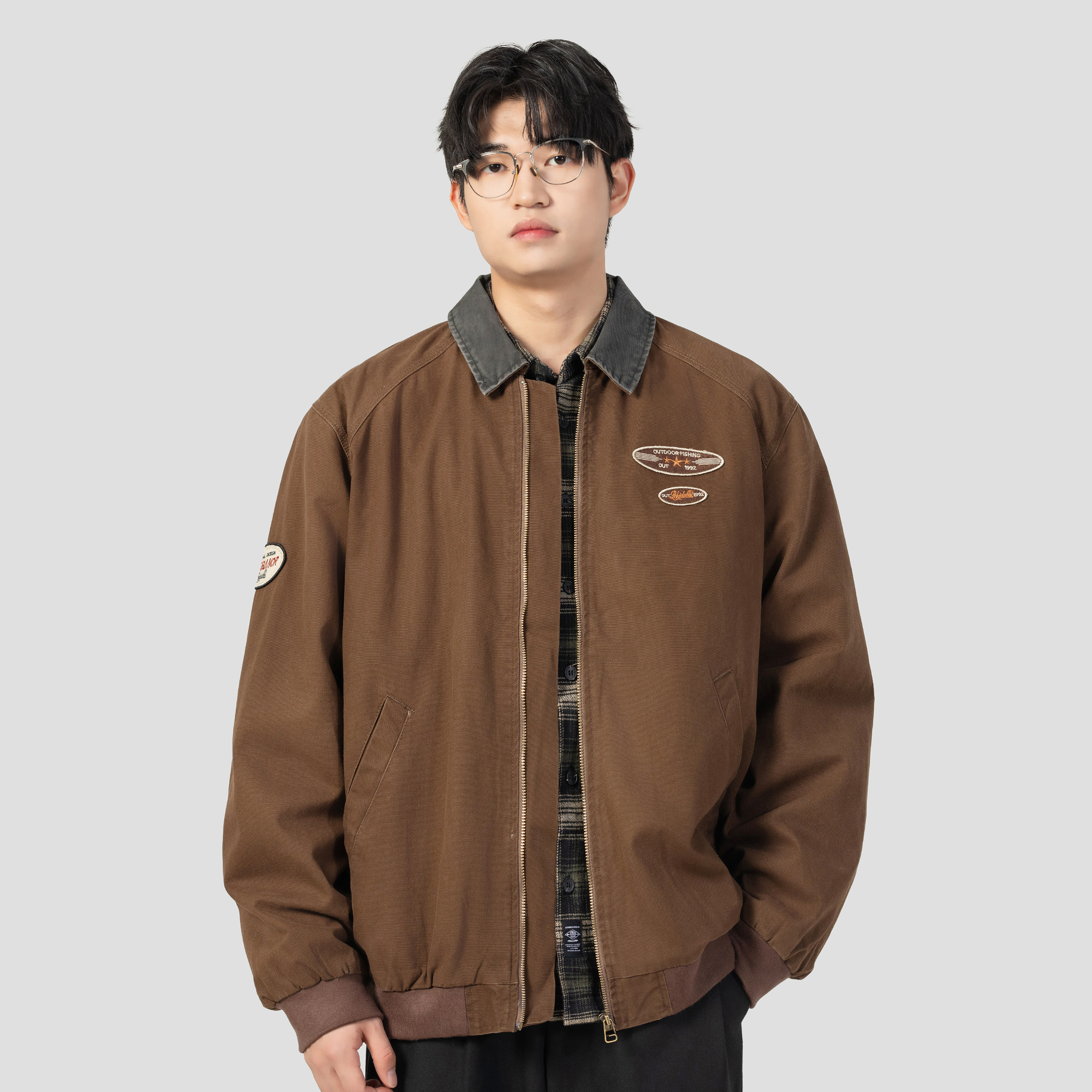 高端美式復古底特律工裝外套男秋冬季寬鬆休閒飛行員夾克