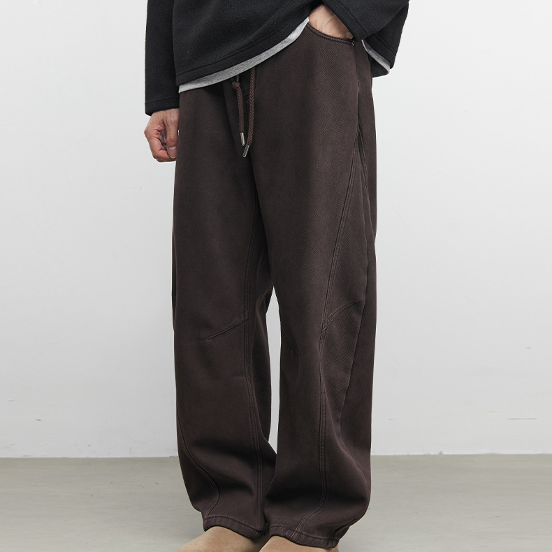 棕廓男裝立體裁剪彎刀傘兵褲2025秋冬季時尚修身休閒長褲
