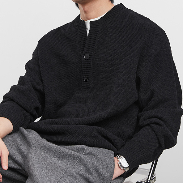 復古肌理假兩件針織衫簡約撞色慵懶風毛衣冬季男百搭上衣
