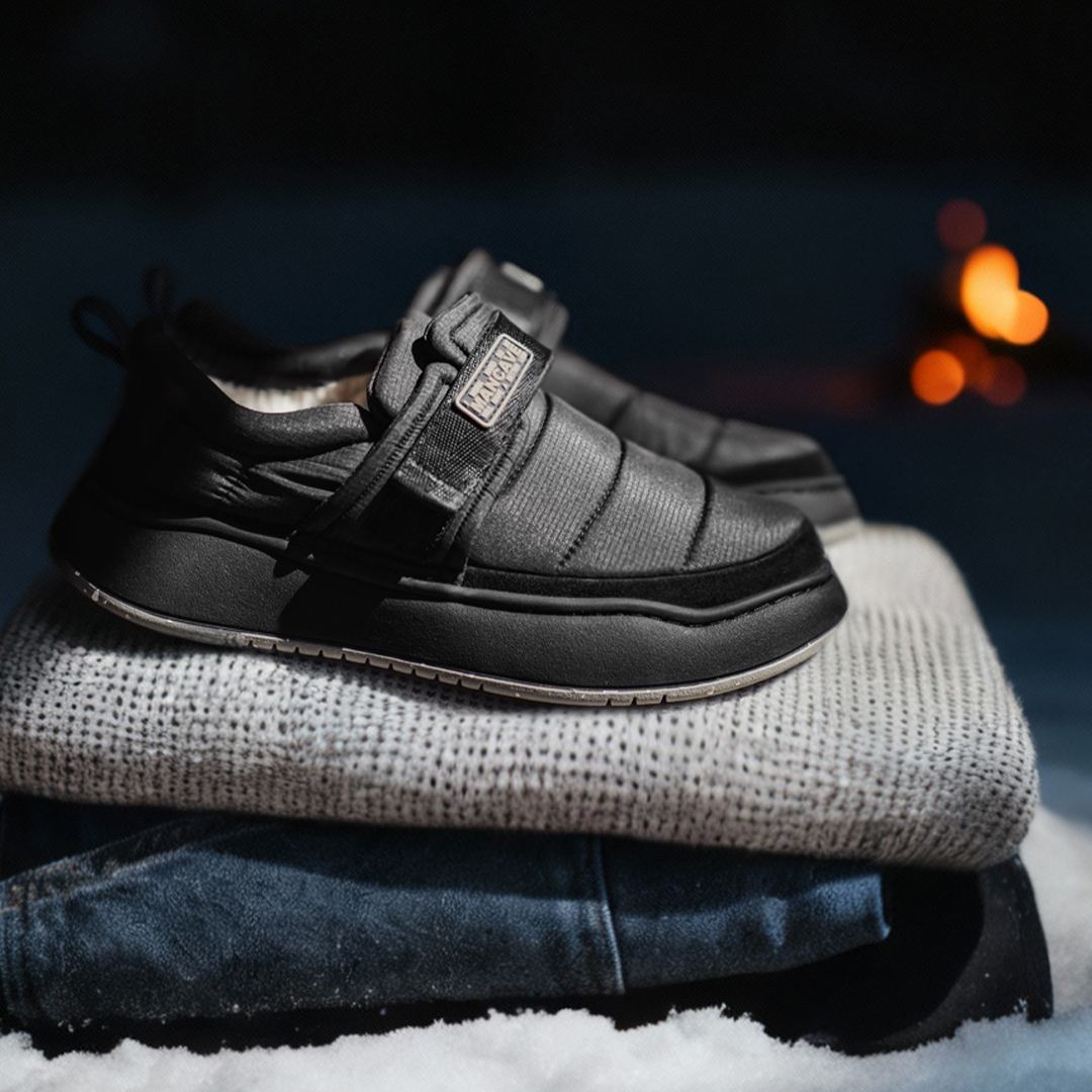 黑鋒低幫雪地靴冬季新款營地鞋男一腳蹬防水加絨加厚保暖棉鞋